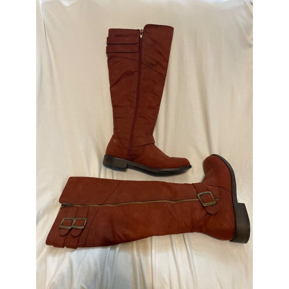 Brown Knee-High Boots Size 8 Pull On Zobia Womens Almond Toe